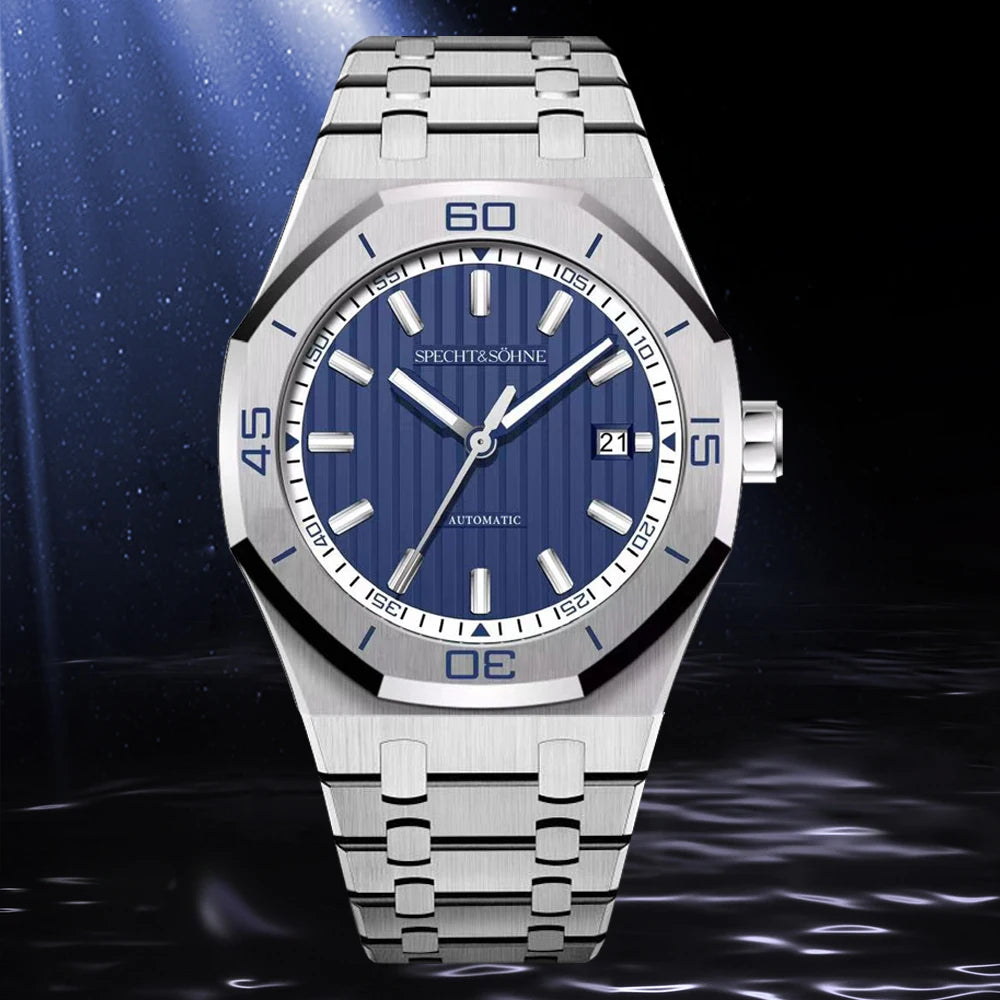 Specht&Sohne New Classic Men's Watch 50M Waterproof Luminous Sapphire Crystal Blue Automatic Mechanical Watches Reloj Hombre