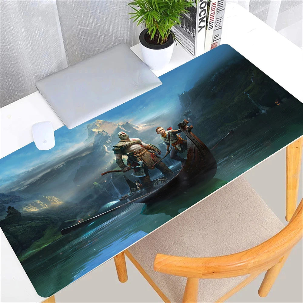 Large Game God of War Mousepad XL Desktop Natural  Rubber Desk Mat Kawaii Gaming Accessories Students Writing Pad Desk Mat 80x30