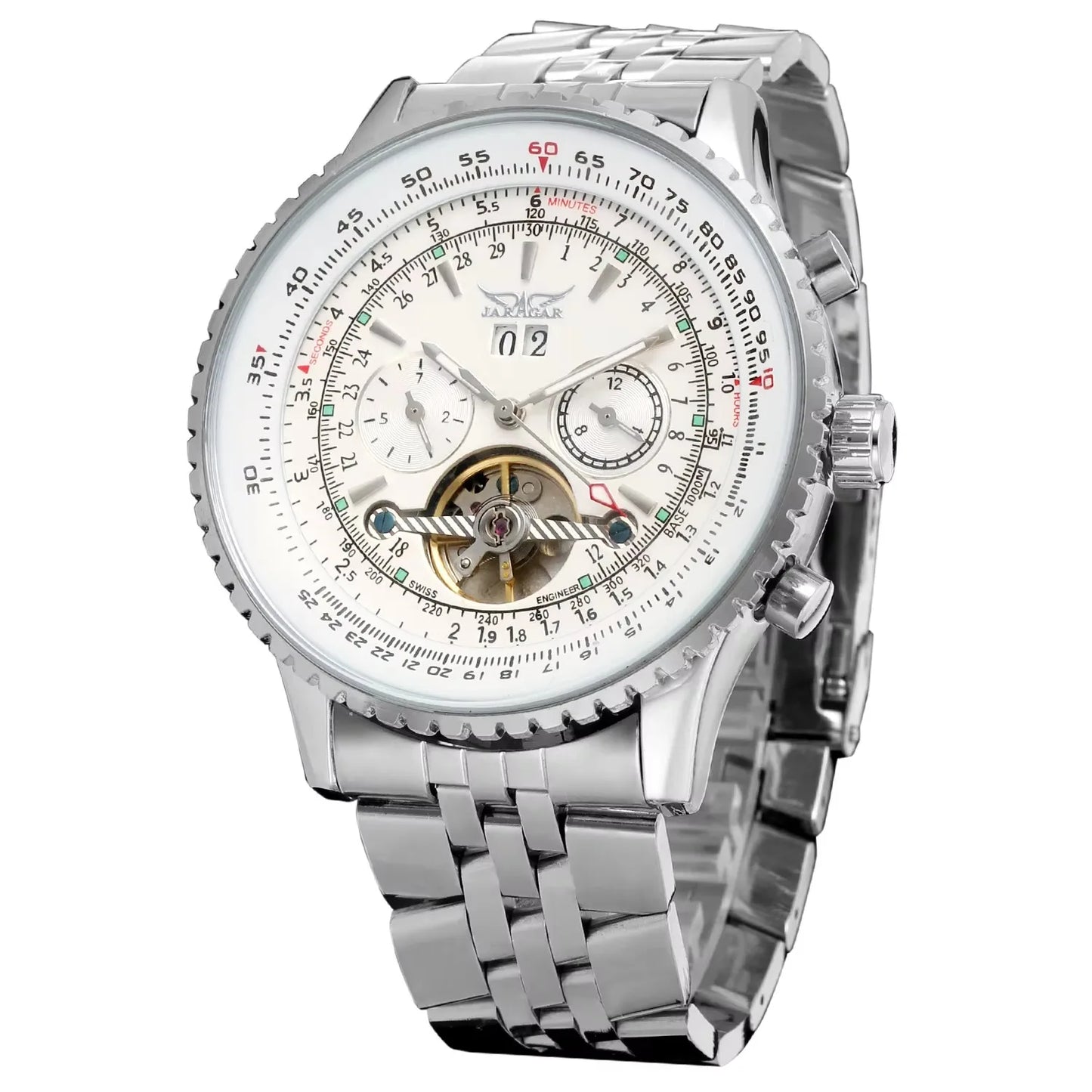 Jaragar 50MM Automatic Mechanical Watch for Men,Multifunctional,Date Month Week Display,3ATM Waterproof,Business Casual Style