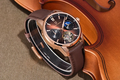 PAGANI DESIGN – Mekanisk lyxklocka för män, 41 mm, safirglas, läderarmband, vattentät, pilotstil, med tourbillon och månfas