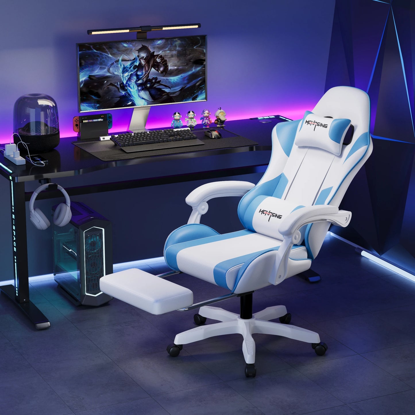 Sedia gaming e-sport ergonomica dal design moderno, con rotazione girevole, ruote e stile avvolgente, per ufficio, casa e postazione computer
