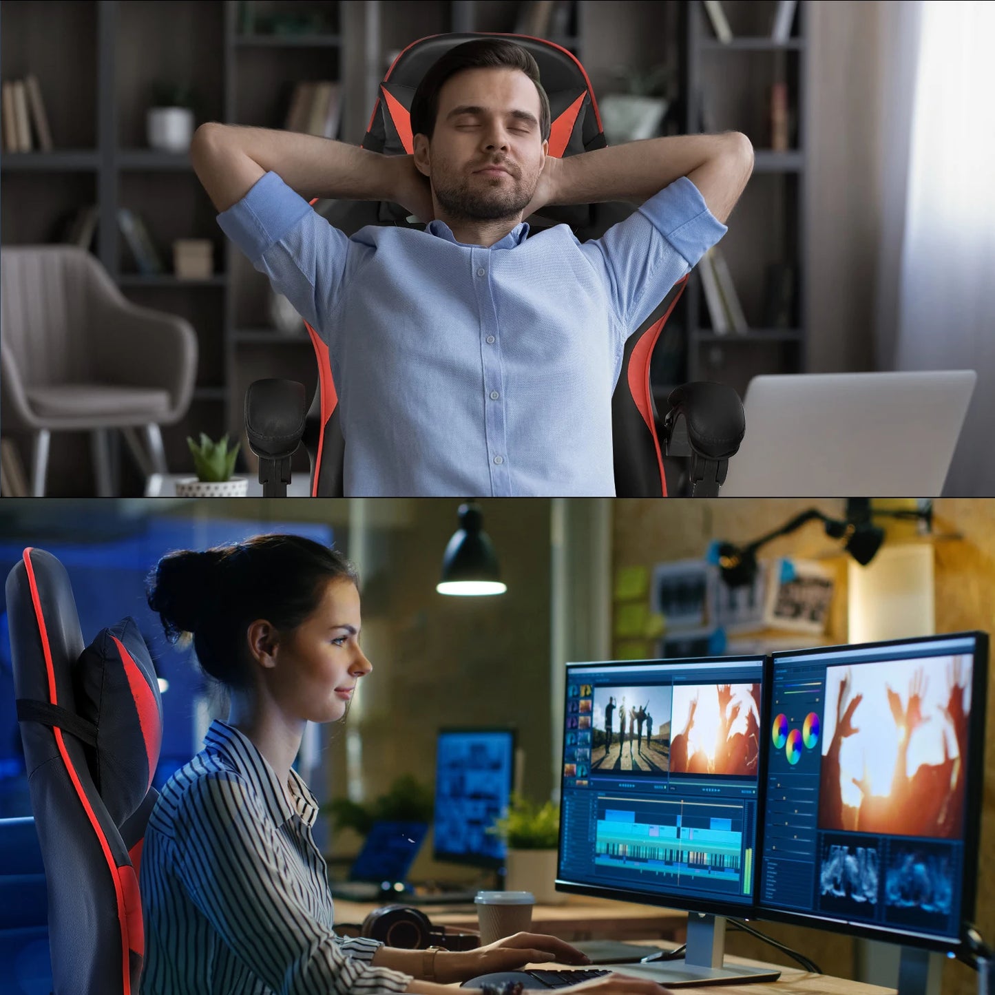 Ergonomic Gaming Chair Racing Style with Footrest, Lumbar Support, Adjustable Height, Reclining Computer Chair with Armrests & Headrest