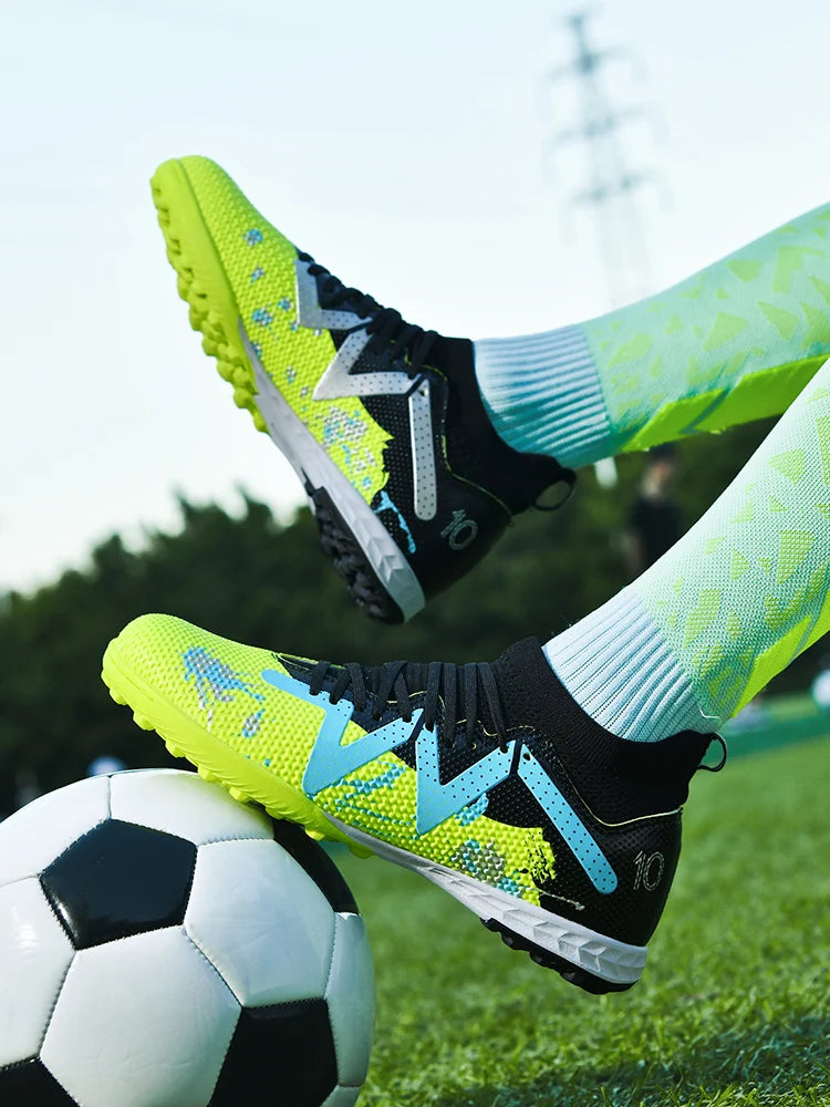 Professional Soccer Shoes TF Broken Nail Teenagers Durable Looking High Tops Training Shoes Adult Outdoors Non-Slip Football Shoes
