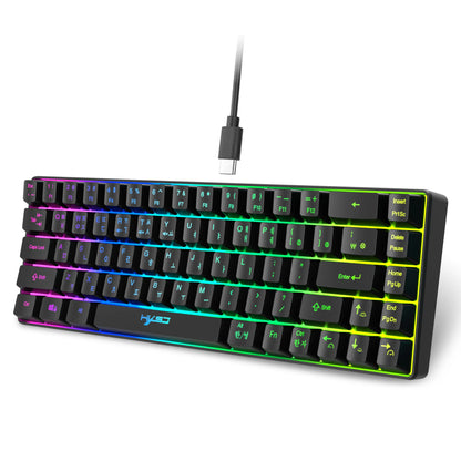 Teclado gaming coreano portátil HXSJ V200 de 68 teclas, teclado de membrana cableado para oficina con retroiluminación RGB al 65% para PC de escritorio y portátiles