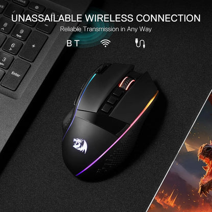 Mouse da gaming wireless Redragon M991 26000 DPI, 3 modalità, 9 pulsanti macro, retroilluminazione RGB, nero