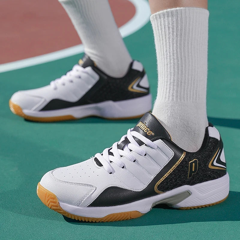 Professional Men Women Leather Badminton Shoes Couple Anti-Slip Training Sneakers Lightweight Tennis Shoes Volleyball Sport Shoes