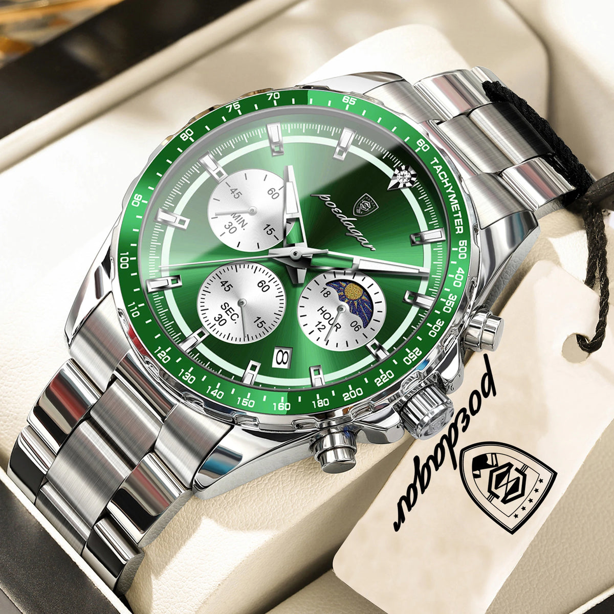 Luxusní, elegantní a vodotěsné pánské hodinky POEDAGAR, quartzový chronograf s datem, klasický a zářivý styl.