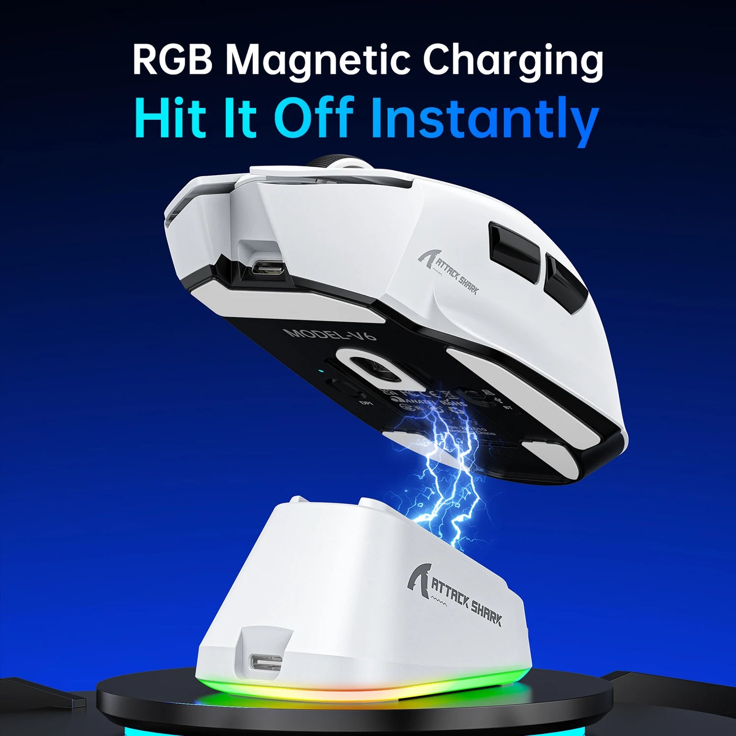 ATTACK SHARK V6 Wireless Gaming Superlight Mouse with RGB Magnetic Charging Dock, PAW3311 Sensor, Macro Gaming Mouse
