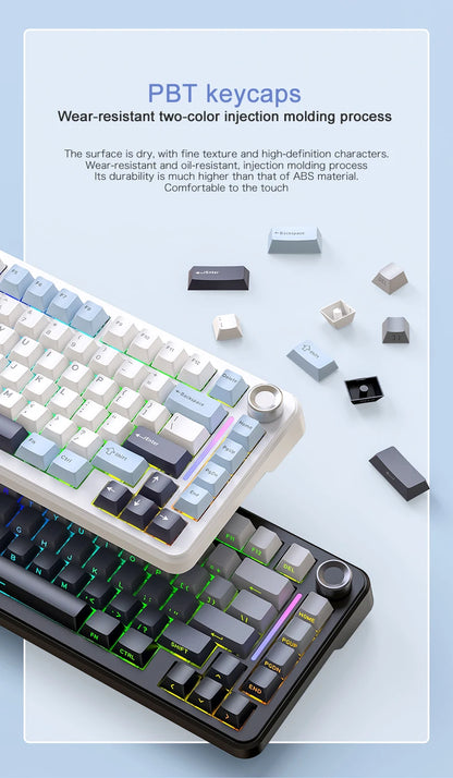 75% Hot Swap Gaming Keyboard Wireless FREEWOL F75 RGB Mechanical Keyboard with Metal Knobs AULA F75 Same Model, Tri-Mode, 4000 mAh