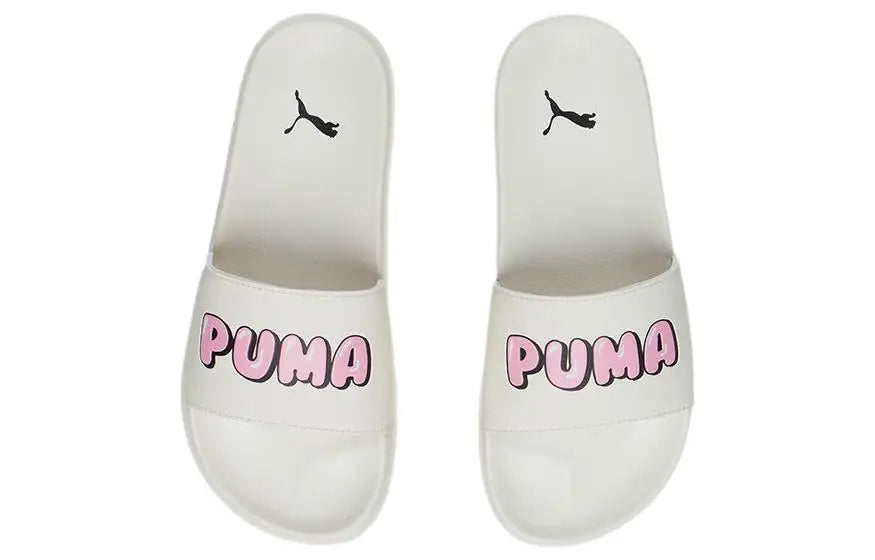 Baskets Puma Leadcat 2.0 Logo Slide blanches, couleur Whisper White, Prism Pink, noir, 387234-01