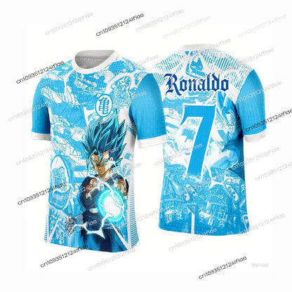 2025 New Arrival Dragon Ball Z Cartoon Kids Short Sleeve Top Super Saiyan Special Production Ronaldo No7 Football Jersey T-shirt