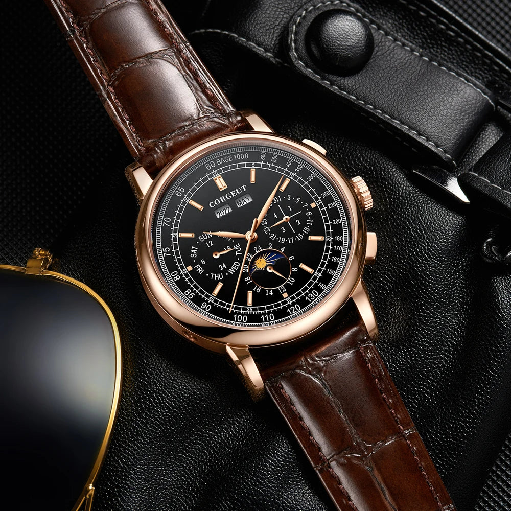 Custom Logo Diy Automatic Mechanical Watches For Man Business Multification Date Day Month Year 316L Mechanical Men's Watches