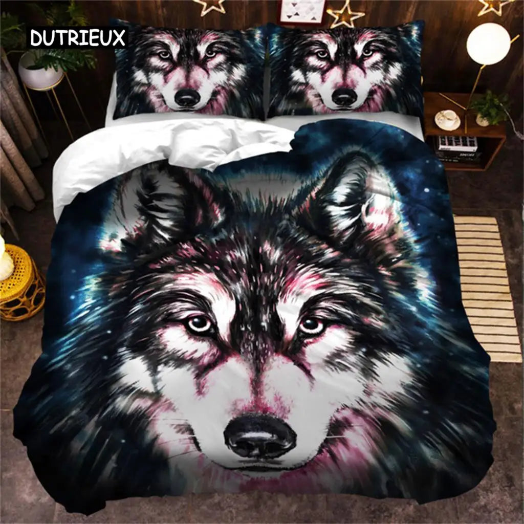 Conjunto de Cama 3D Lobo Preto e Branco com Apanhador de Sonhos em Estilo Tribal Étnico, Capa de Edredão para Adolescentes, Adultos, Mulheres e Homens, Decoração de Quarto