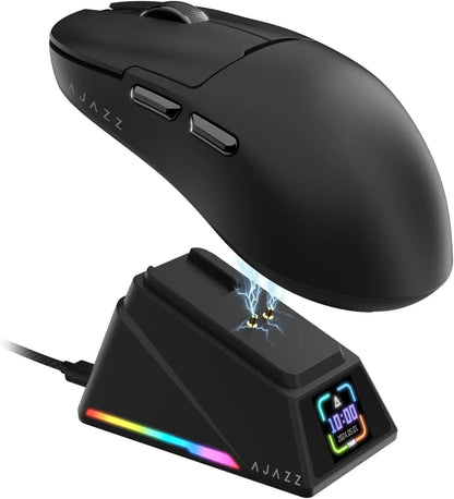 Mouse gaming Ajazz AJ159 PRO/APEX 8000Hz Rebound Rate Paw3950 con schermo a colori, supporto magnetico AJ159P per ufficio e gaming