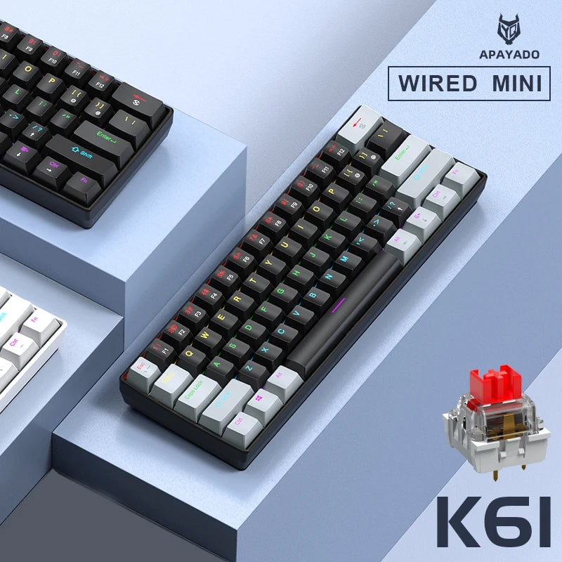 Teclado mecánico gaming con cable APAYADO K61 60% Mini Phantom RGB, 61 teclas, switch rojo/azul, ergonómico y portátil para PC/portátil