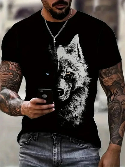 Herren-T-Shirt mit Wildwolf-Motiv, Sommer-Streetwear, Outdoor, atmungsaktiv, Freizeit-T-Shirt, Oberteile, T-Shirts mit 3D-Print, Herrenmode
