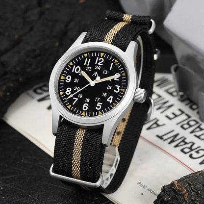 Militado ML05 38mm Military Watch Miyota 2035 Movement Domed Sapphire Crystal C3 Green Luminous 10Bar Waterproof Vintage Watches