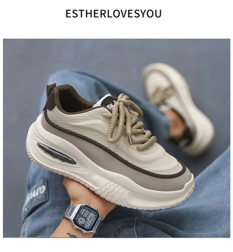 Men's Casual Sports Shoes, Fashionable Thick Soled Skateboarding Shoes, Trendy and Comfortable Men's Shoes Suitable for Outdoor