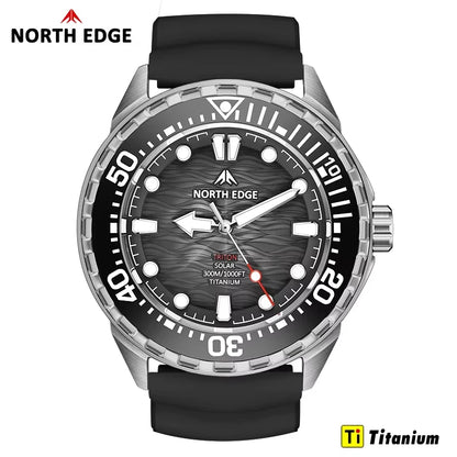NORTH EDGE TRITON-TI Titanium Stainless Solar-Powered Diving Watch Luxury Quartz Watches For Men 300M Waterproof 180+ Day Power