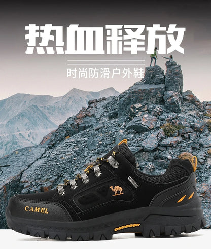 Classic Black Men's Hiking Shoes Outdoor Low-Cut Climbing Walking Shoes Trekking Sneakers Non-Slip Mountaineering Shoes for Men