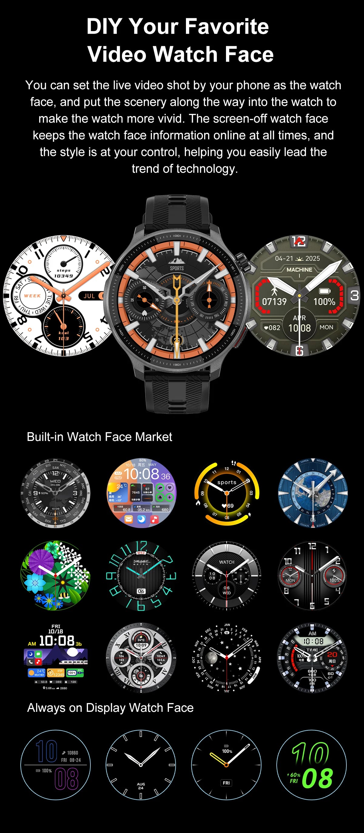 New GPS Offline Maps Smart Watch Men Memory 3D Menu Styles TWS MP3&MP4 Player 1.43"AMOLED Compass Sport Swim Waterproof Bracelet