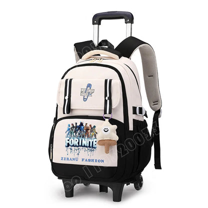 Mochila Escolar com Rodas Fortnite, Grande Capacidade, Impermeável, Leve e Minimalista, para Portátil, Escola e Viagens Casuais