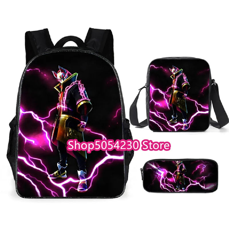 Mochila Fortnited de 3 piezas para niños Victory Game, 16 pulgadas, resistente al agua, mochila preescolar moderna, mochilas escolares para primaria