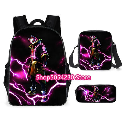 Mochila Fortnited de 3 piezas para niños Victory Game, 16 pulgadas, resistente al agua, mochila preescolar moderna, mochilas escolares para primaria