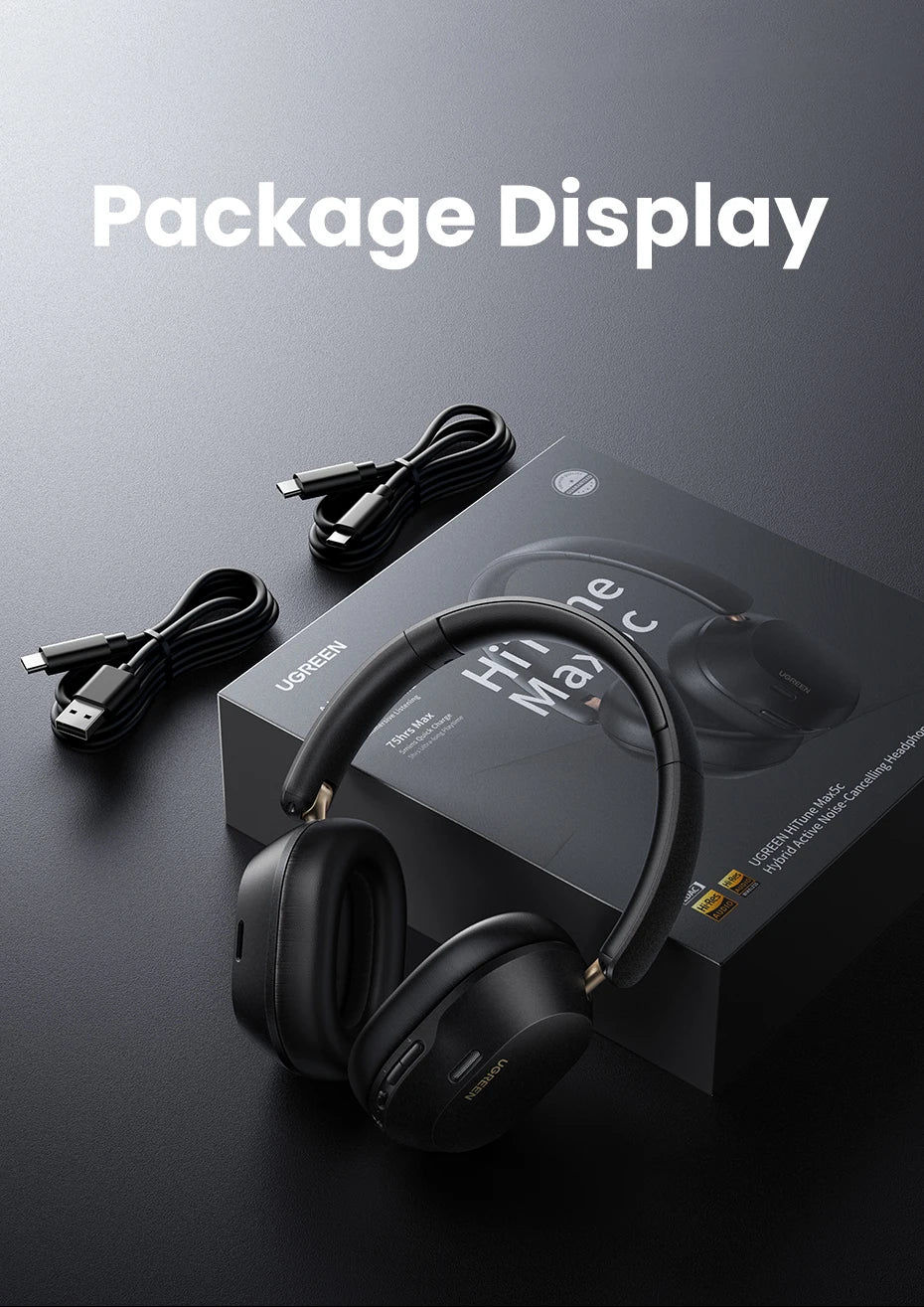 UGREEN Max5c Wireless Bluetooth Headphones ANC 43dB – Hi-Res LDAC Noise Cancelling Headphones with Spatial Audio & 75H Battery Life