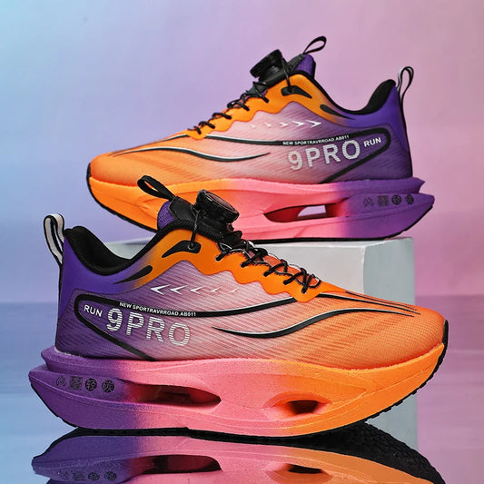 Novos ténis de corrida para homem e mulher, respiráveis, desportivos de competição, com amortecimento em carbono, leves, para jogging e treino masculino
