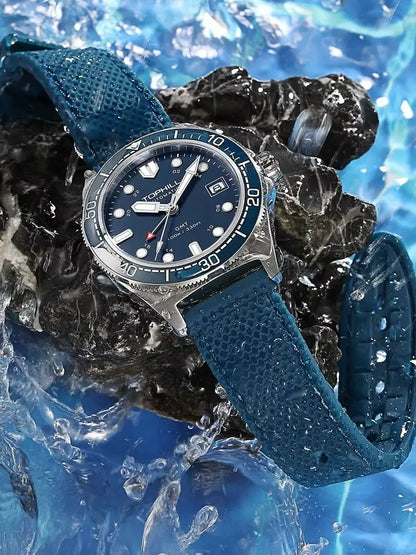 Tophill 39.5mm Automatic NH34 GMT Watch Swim 3H Date Window Mechanical C3 Green Lume 100M Waterproof Sapphire Crystal TD011G