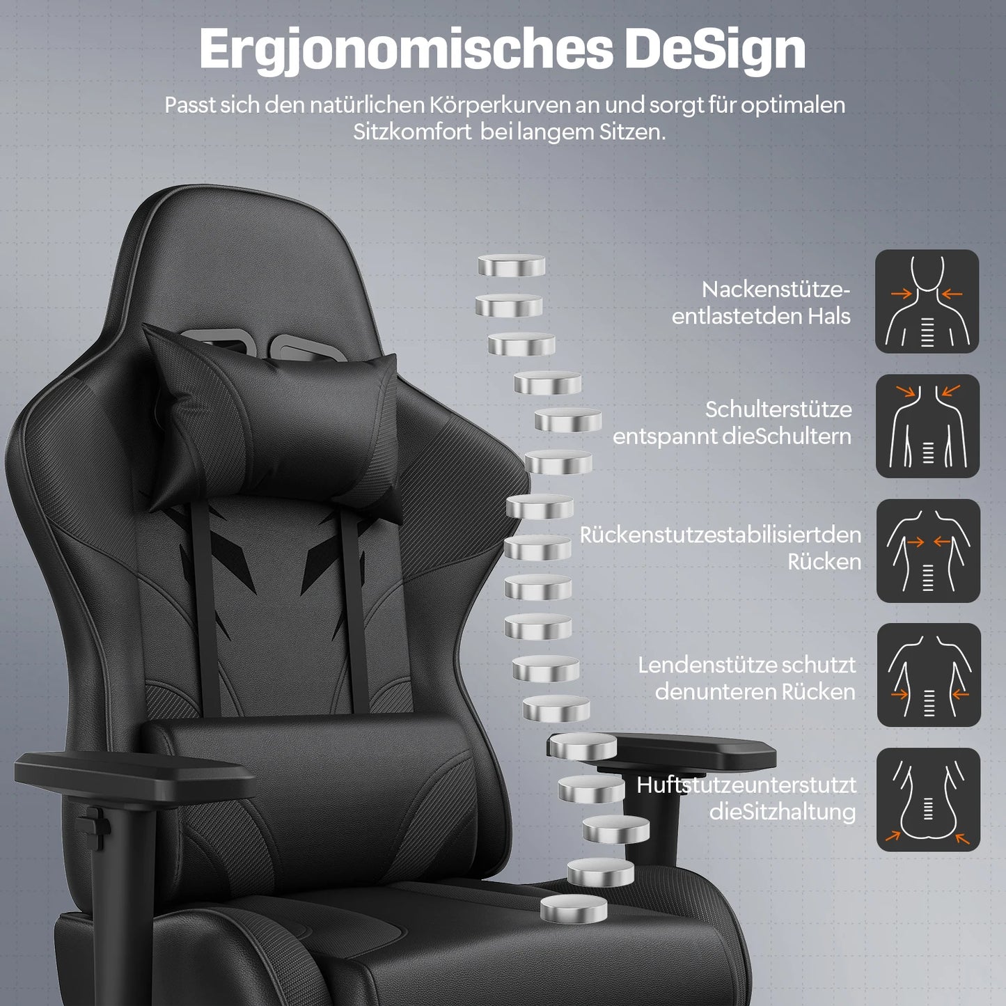 HOMALL Ergonomic Gaming Chair PU Leather Office Chair with Adjustable Armrest, Reclining Swivel Computer Chair for Gaming & Work