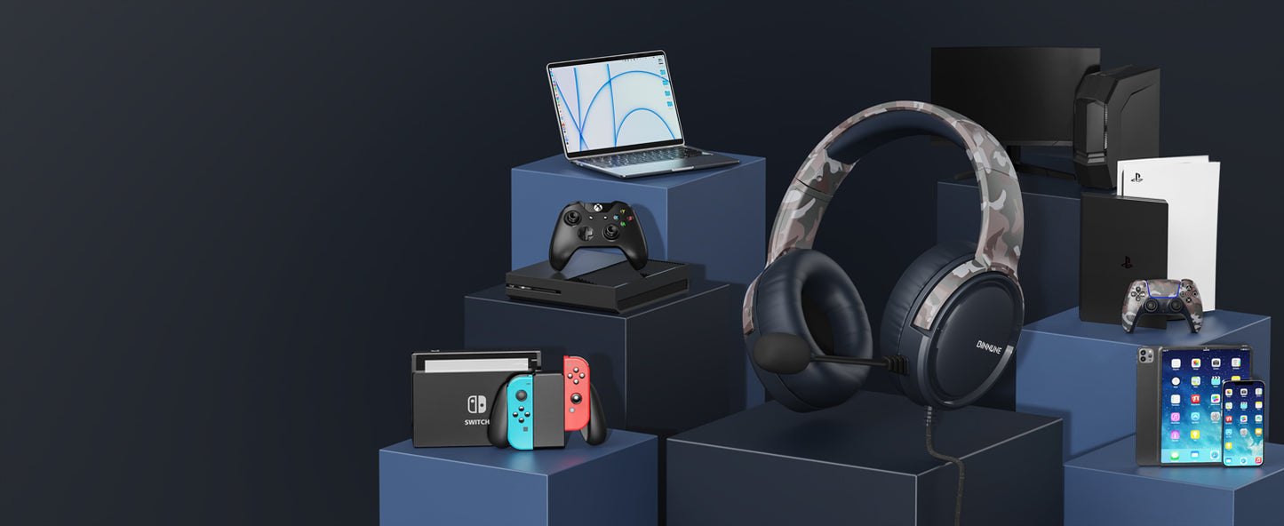 Gaming Headset with Mic for PC PS5 PS4 Xbox One Switch, Wired Gamer Headphones Over-Ear Headphones