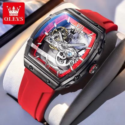 OLEVS 6779 Men's Watch Skeleton Mechanical Watch Fashion Business Sport Waterproof Luminous Silicone Strap Watches For Men