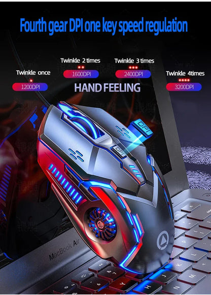 Ratón gaming con cable G5 Mute, seis teclas, iluminación luminosa, para e-sports, accesorio informático, ratón gaming para portátil y ordenador de sobremesa