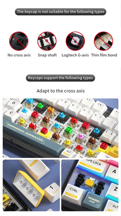 Keycap RGB gamer retroilluminati a gradiente per tastiera meccanica con switch MX, profilo OEM, PBT bianco e blu, layout ISO, tasti fai da te