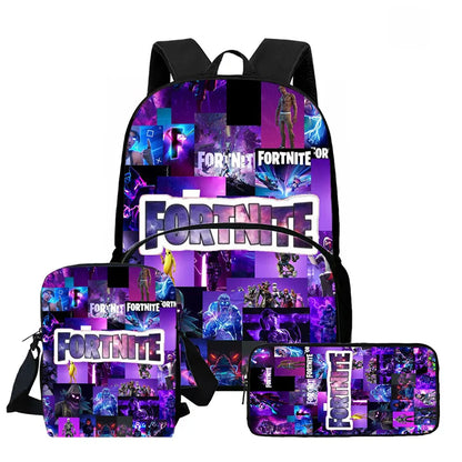 Fortnite Cartoon 3Pcs Backpack Set Unisex for Boys Girls, Backpack with Front Pocket, Crossbody Bag & Pencil Case, Best Gift