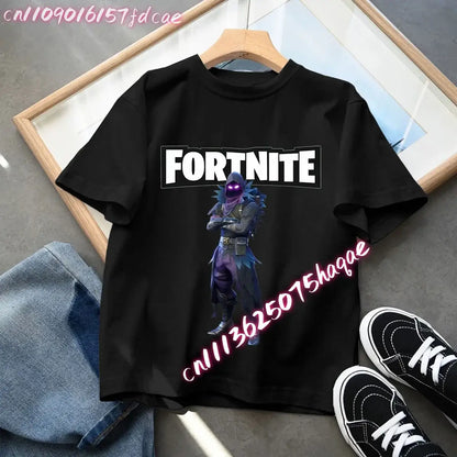 Fortnites Kids Black Cotton T-Shirt Fortress Night Baby Short Sleeve Tees Shirt Cartoon Boy Girl Summer Clothes Kawaii Tops Gift