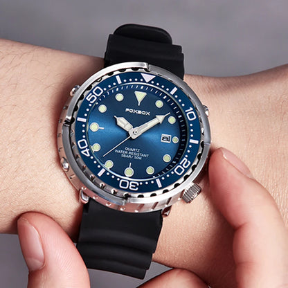 FOXBOX  Top Brand Fashion Diver Watch Men 50ATM Waterproof Date Clock Sport Watches Mens Quartz Wristwatch Relogio Masculino