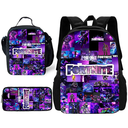 Child School Backpack with Lunch Bags, Pencil Bags, Hot Game Design-F-FortniteS School Bags for Boys Girls Best Gift