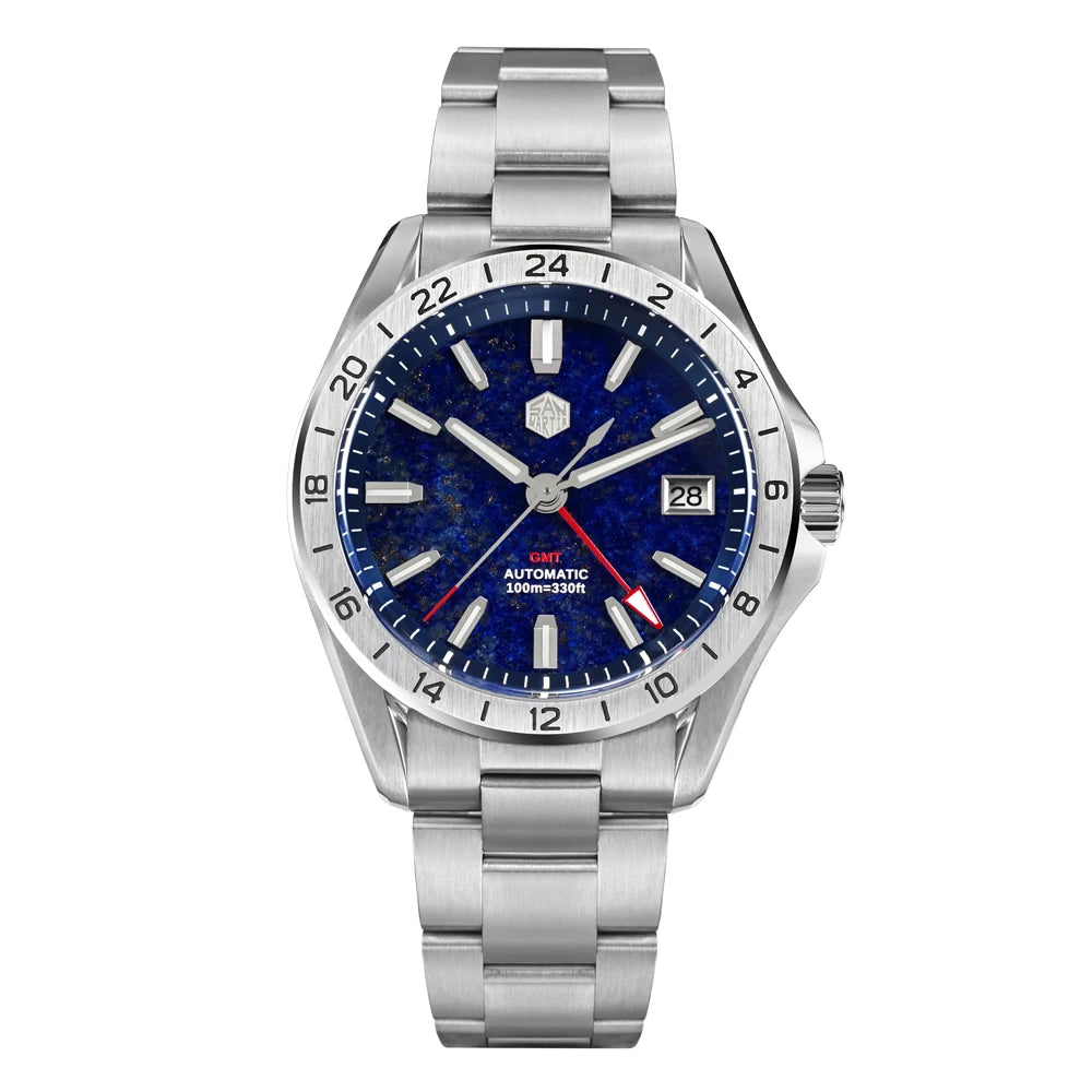 Reloj de lujo para hombre San Martin 39mm con esfera de aventurina, NH34 GMT automático mecánico, zafiro, resistente al agua, luminoso, SN0129