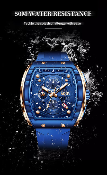 Relógio de Homem LIGE — Moda de Luxo, Impermeável, Bracelete em Silicone, Quartzo, Luminoso, Desportivo, Data Automática e Cronógrafo Simples