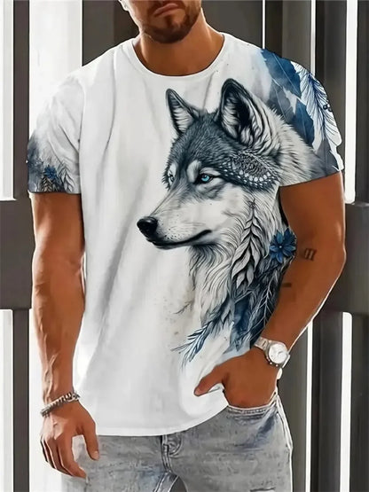 Herren-T-Shirt mit Wildwolf-Motiv, Sommer-Streetwear, Outdoor, atmungsaktiv, Freizeit-T-Shirt, Oberteile, T-Shirts mit 3D-Print, Herrenmode