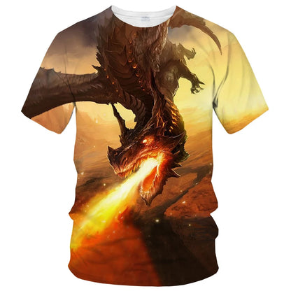 Summer fashion trend fun 3D printed dragon pattern creative casual soft and comfortable short-sleeved T-shirt