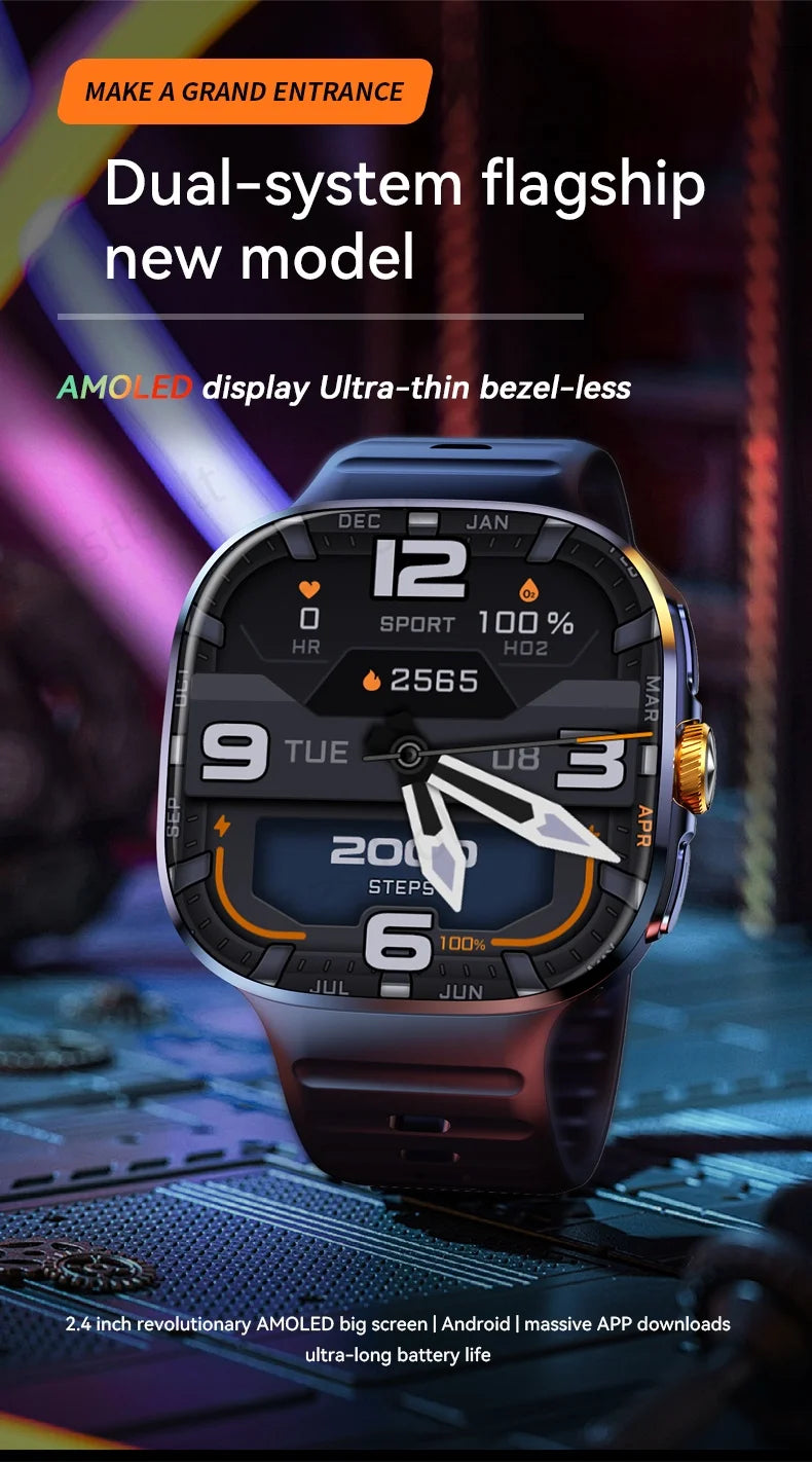 Original M99 Smartwatch 2.4 inch Amoled Screen insert 4G/5G Sim Card GPS WIFI 190° Rotating Camera Game Android 10.0 Smart Watch