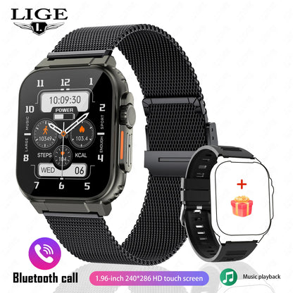 LIGE 600mAh New Ultra Smart Watch Men Bluetooth Call TWS Local Music Sport Clock 1.96'' IP68 Waterproof Relógio Smartwatch Women