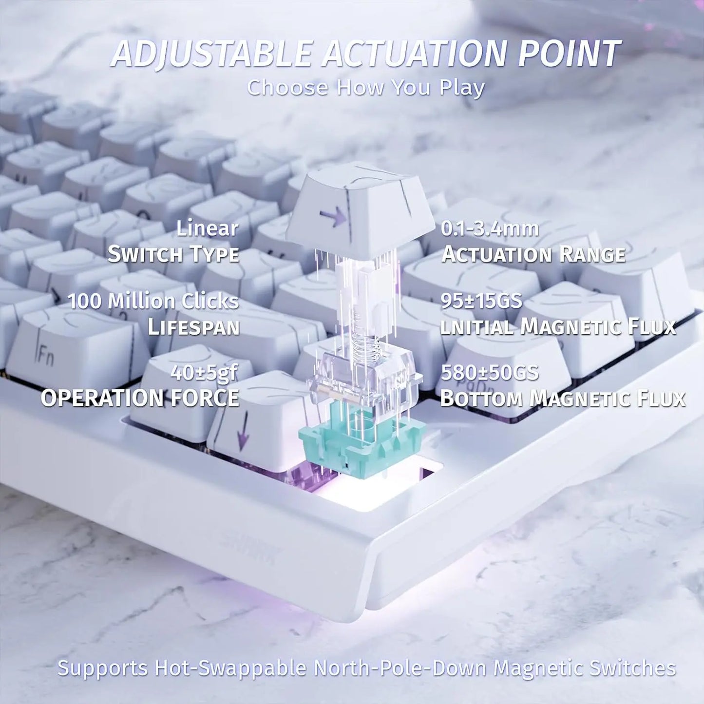 Teclado mecânico gaming ATTACK SHARK X68 HE Rapid Trigger 60% com fios, com atuação ajustável, interruptores magnéticos Hall Effect, 8KH