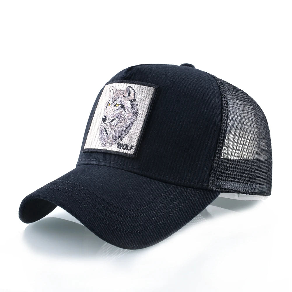 Modebaseballkasket med broderet ulve-patch, snapback, hiphop-trucker-kasket, til mænd og kvinder, udendørs, åndbar kasket med skygge
