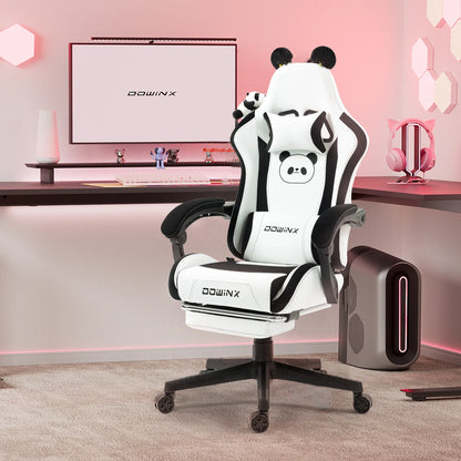 Sedia da gaming carina con orecchie da gatto, poggiapiedi, rosa kawaii, sedia per computer ergonomica con schienale alto, seduta gamer e supporto lombare a zampa di gatto