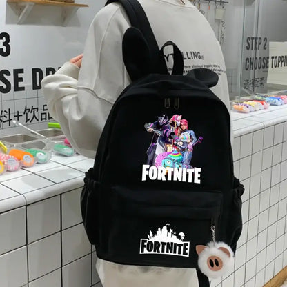 New Fortnite Cartoon Backpack Boy Girl Casual Schoolbag Large Capacity Student Bag Rabbit Ears Travel Backpack Stationary Gift